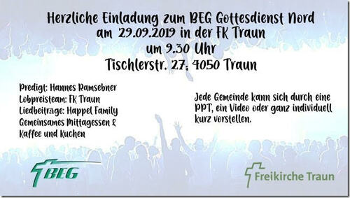Einladung BEG Gottesdienst mit gemeinsamen Mittagessen